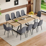86.6" Dining Table Set for 10, Modern 11 Piece Wood Kitchen Table and Chairs Set, Large Rectangle Dining Table with 10 Linen Fabric Upholstered Chairs, Perfect for Family Gatherings and Dining Room UELKS