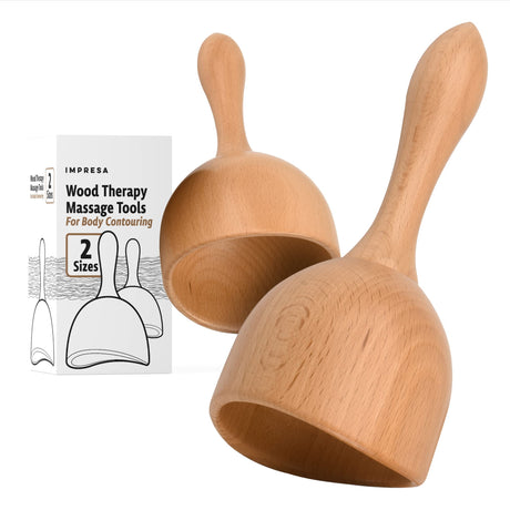 IMPRESA [2 Sizes] Wood Therapy Massage Tools for Body Contouring - Lymphatic Drainage Massager to Help Reduce Appearance of Cellulite - Body Shaping Maderoterapia Kit - Copa Sueca Wood Massage Tools IMPRESA
