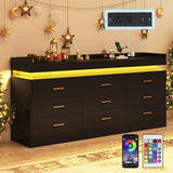 jiteentarou Drawer Dresser with Charging Station and LED Lights, Modern Chest of Drawers with Power Outlet, Organizer Cabinet for Bedroom, Living Room, Entryway(Black) jiteentarou