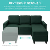 Best Choice Products Upholstered Sectional Sofa for Home, Apartment, Dorm, Bonus Room, Compact Spaces w/Chaise Lounge, 3-Seat, L-Shape Design, Reversible Ottoman Bench, 680lb Capacity - Dark Green Best Choice Products
