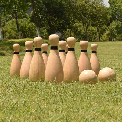 NI-ROU Outdoor Giant Lawn Bowling Games Wooden lawn Set Fun Sports Games Outside or Indoor for Family Adults and Kids Backyard Skittles Carrying Bag with 10 Pins and 2 Balls