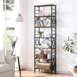 HOMISSUE Industrial 7-Tier Tall Bookshelf in Rustic Brown with Unique Design HOMISSUE