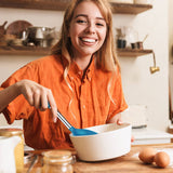 Pack of 4 Large Silicone Cooking Spatulas and Spoons, Slotted and Solid Stainless Steel Cooking Utensils Set, Non-stick Heat Resistant Kitchen for Baking, Fried, Stir-Fry, Mixing, Serving (Blue) DaiRen Kitchen