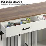 71" Furniture Dog Crate for 2 Dogs, Double Dog Furniture Crate, Furniture Dog Cage Indoor for Large Medium Small Dogs, Wood Dog Kennel with Tilt Out Cabinet, Drawers, Divider and Sliding Door, White LOUVIXA