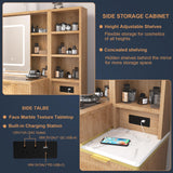 HSSZXFR 48" Fluted Makeup Vanity Desk with Mirror and Lights, Rustic Vanity Table with Modern Glass Top and Charging Station, Vanity Wooden 5 Drawers and Shelves Adjustable (Wood) HSSZXFR