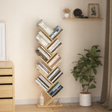 SHEEPAM 10 Tier Tree Book Shelf, Floor Standing Wood Bookshelf for Narrow Space, Storage Organizer Bookshelves for Books/CDs/Magazine, Bookcase with Shelves for Home Office, Living Room - Natural SHEEPAM