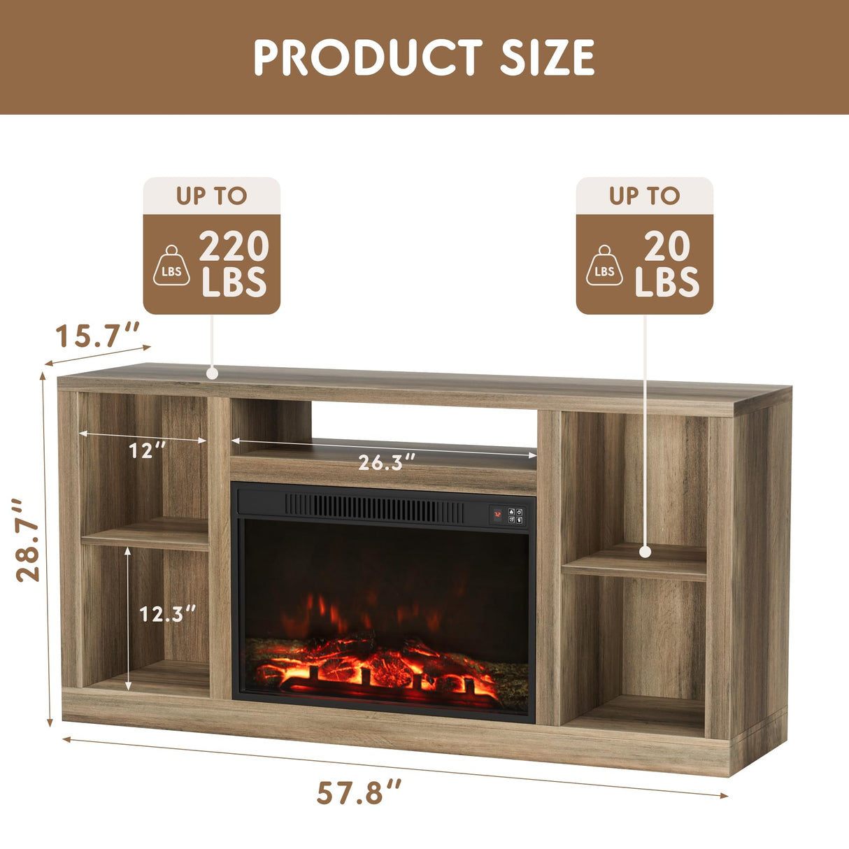 Furniwell Fireplace TV Stand for 65 Inch TV, Media Entertainment Center Console Table with 26" Electric Fireplace, Farmhouse TV Stand with Storage Cabinet for Living Room (Natural) Furniwell