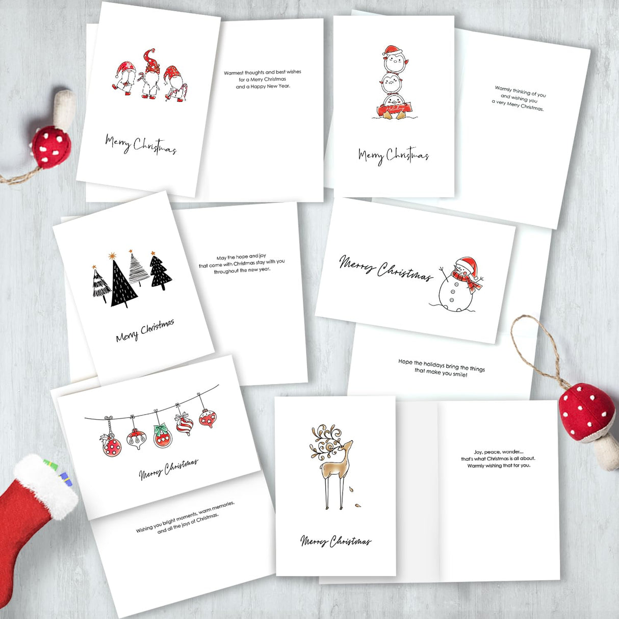 Christmas Cards - Pack of 24, 6 Assorted Designs Merry Christmas Cards with Envelopes - Bulk Greeting and New Years Cards - Perfect to Send Warm Holiday Wishes to Friends and Family - 4" x 6" BGTCARDS