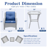 Belord 3 Piece Patio Furniture Set - Outdoor Dining Chair Wicker Chairs and Table Set, Deep Seat Patio Chair with Cushions, Light Gray Wicker Belord