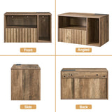 BuildHom Floating Nightstand with Charging Station - Modern Rustic Brown Fluted Bedside Table with Drawer, USB Ports & Outlets (Set of 2) BuildHom