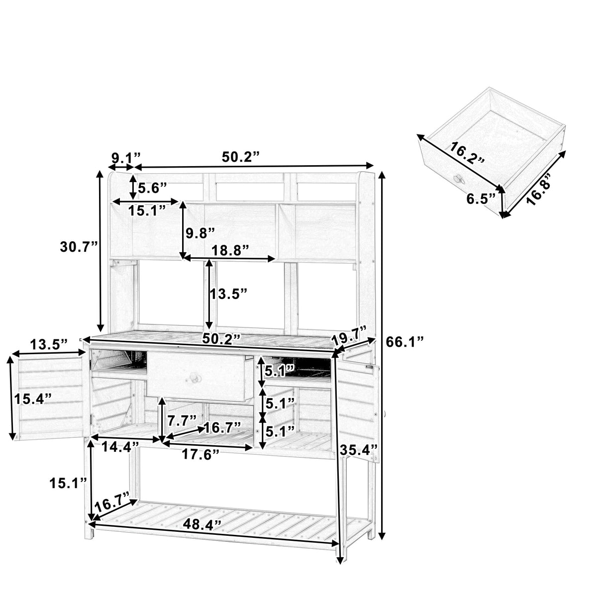 Merax Solid Fir Wood Potting Bench, Garden Workstation with Hutch, Drawer & Adjustable Shelves, Outdoor Work Table for Backyard Planting, Brown Merax