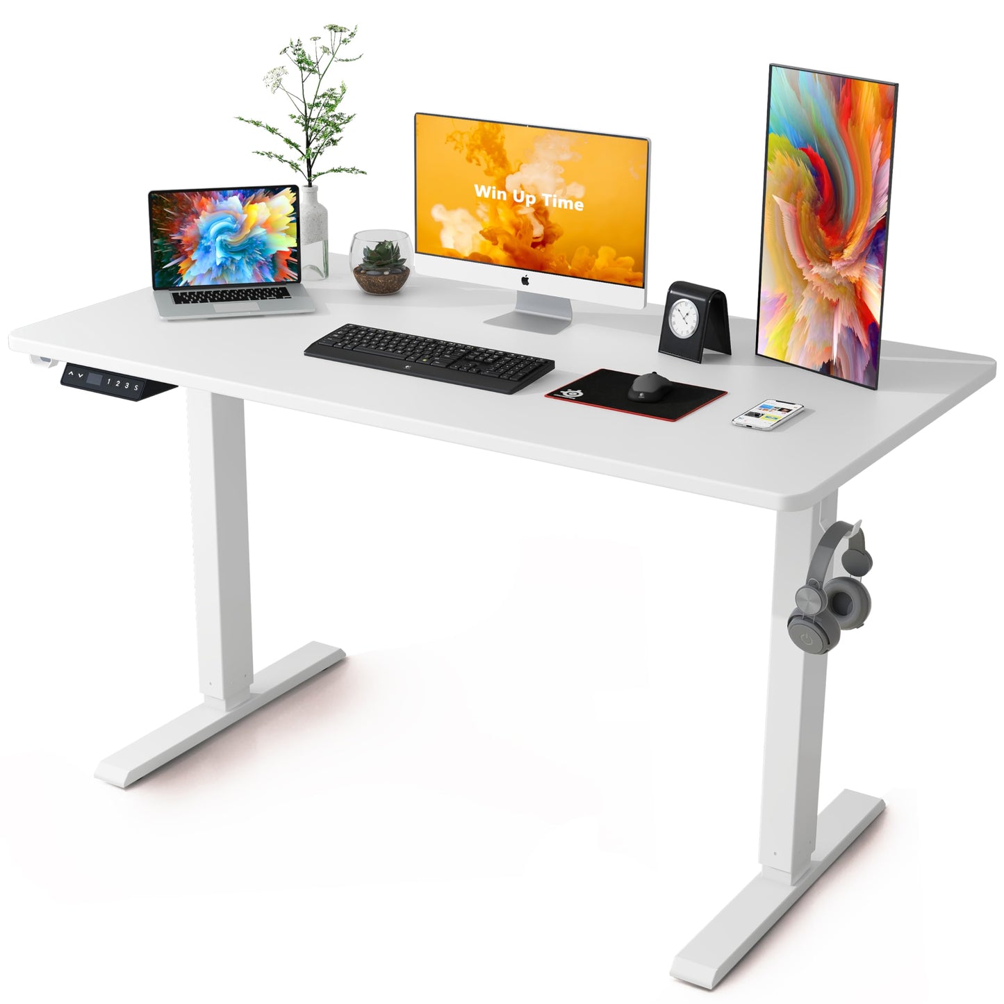 Win Up Time 55inch Electric Standing Desk Whole Piece Desktop Height Adjustable Desk- Standing Computer Desk, Sit Stand Desk Frame & Top, Electric Stand Up Desk with Wheels