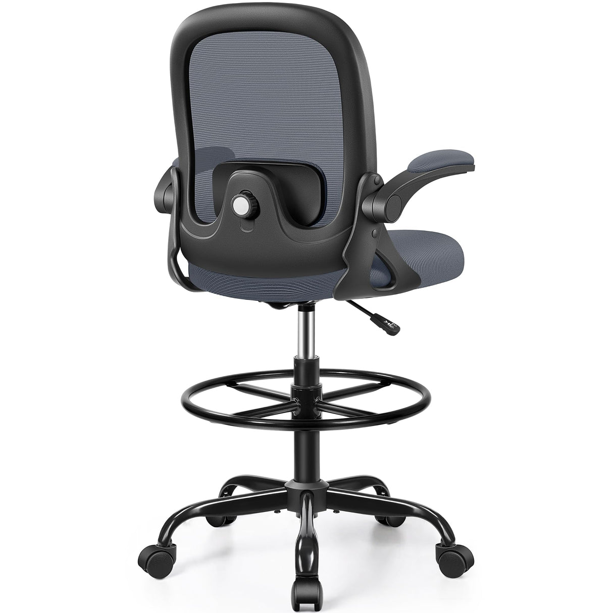 AtHope Drafting Chair, Tall Office Chair Ergonomic Standing Desk Chair,with Adjustable Footrest Ring, 3D Lumbar Support, Flip-up Armrests, Swivel Desk Stool for Drawing Working (Dark Gray) AtHope