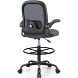 AtHope Drafting Chair, Tall Office Chair Ergonomic Standing Desk Chair,with Adjustable Footrest Ring, 3D Lumbar Support, Flip-up Armrests, Swivel Desk Stool for Drawing Working (Dark Gray) AtHope