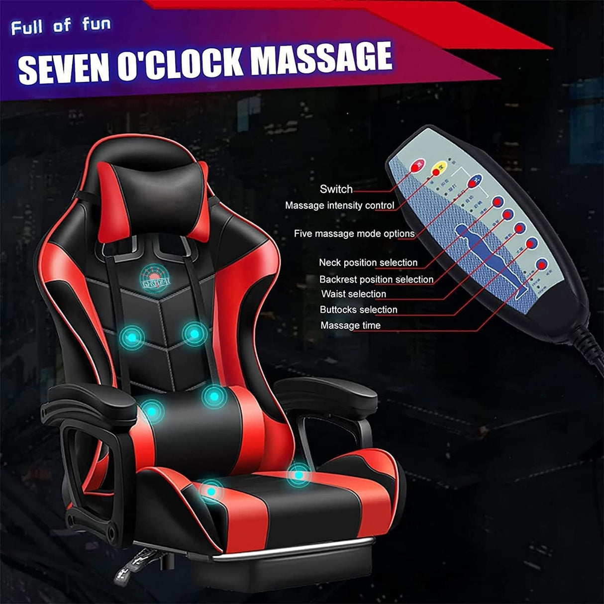 TBQATNTS 7-Point Massage Gaming Chair with Speakers and LED Lights, Ergonomic Computer Gaming Chair with Footrest and Lumbar Support,High Back Office Video Racing Adult Gaming Chair,Black,Normal TBQATNTS