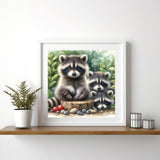 5D Animals Diamond Painting Kits for Adults, Raccoon Family Diamond Art Kits for Adults Beginner, DIY Full Drill Diamond Dot Gem Painting for Home Wall Decor 13.78x13.78inch BYGFHLYW