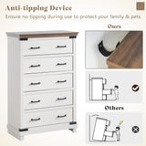 AMERLIFE Farmhouse 5 Drawers Dresser Chests for Bedroom, 48" Tall Wood Rustic Chest of Drawers/w Thick Plank Styling, Heavy Duty Closet Storage Dresser Organizer, Living Room, Hallway, Antique White AMERLIFE