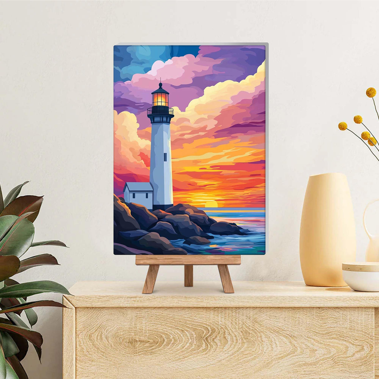 Reofrey Framed Paint by Numbers Kit for Adults & Beginner - 8x12 Inch Canvas Lighthouse Landscape Paint by Numbers - Educational & Creative Art Set for Beginners - Perfect for Home & Wall Decoration Reofrey