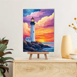 Reofrey Framed Paint by Numbers Kit for Adults & Beginner - 8x12 Inch Canvas Lighthouse Landscape Paint by Numbers - Educational & Creative Art Set for Beginners - Perfect for Home & Wall Decoration Reofrey