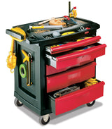 Rubbermaid Commercial Trademaster 5 Drawer Mobile Work Center, 33" L x 20" W x 34" H, Black/Red (FG773488BLA) Rubbermaid Commercial Products