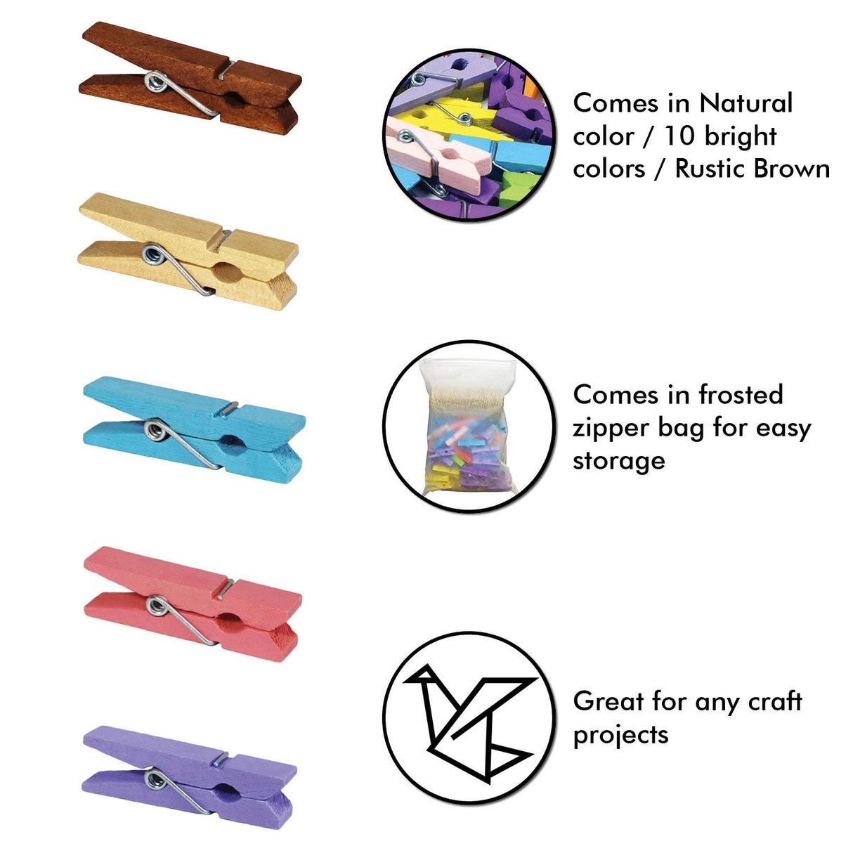 Millennial Essentials Mini Natural Wooden Clothespins, 60pcs, 1.4 Inch Photo Paper Peg Pin Craft Clips for Scrapbooking, Arts & Crafts, Hanging Photos (60pc Rustic Brown) Millennial Essentials