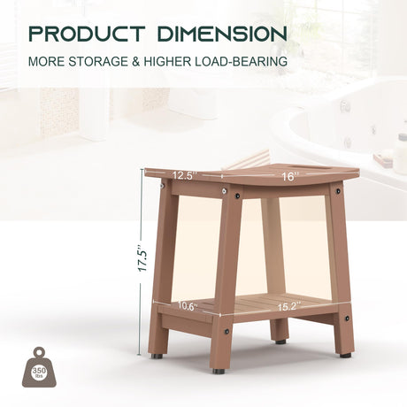BEKVEM Shower Bench for Inside Shower, Teak-Color HDPE Shower Stool Waterproof, Spa Bathroom Seat Chair with Handle, Storage Shelf & Adjustable Feet - Indoor/Outdoor, Weather Resistant BEKVEM