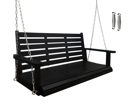 Wooden Porch Swing 2-Seater, Ergonomic Seat, Bench Swing with Hanging Chains and 7mm Springs, Heavy Duty 800 LBS, for Outdoor Patio Garden Yard, Dark Night Black