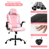 Meet perfect Pink Gaming Chair for Adults, Ergonomic Computer Chair w/Flip Up Armrest and Lumbar Support Adjustable Office Gamer Chair with 360° Swivel Seat and Headrest, 250lb Capacity Meet perfect