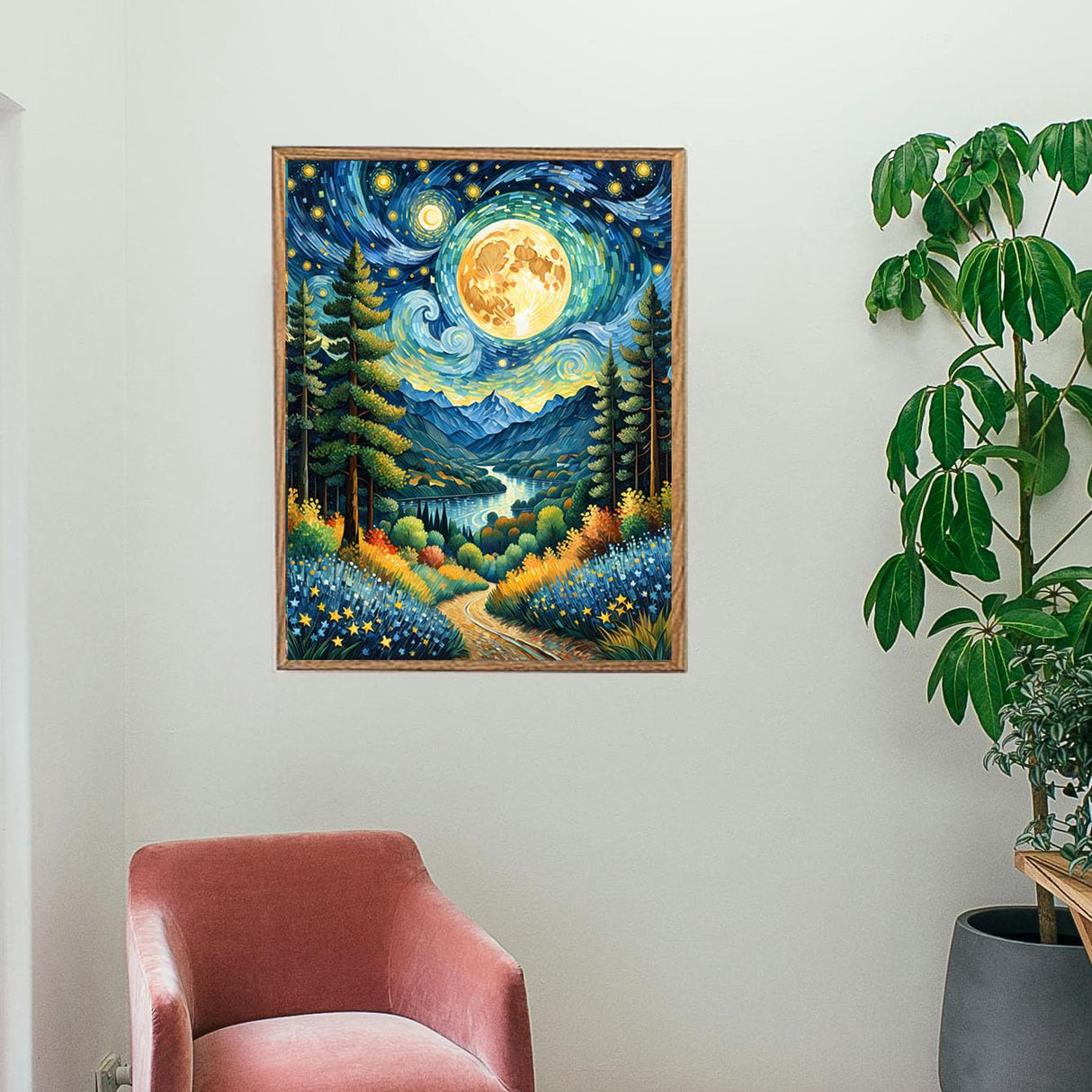 Lovepefe Moon Diamond Art Painting Kits for Adults Forest Paint with Diamond Kit for Beginners DIY Full Drill Gem Art Home Wall Decor 12 X 16 Inch Lovepefe