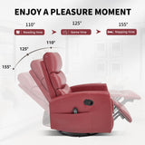 360° Swivel Recliner Chair for Adults, Small Manual Rocker with Heat & Massage, PU Leather Upholstered, Adjustable Backrest, Footrest & Side Pockets, Modern Living Room Chair, Red ALYIAMXL