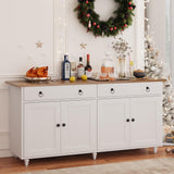 4 EVER WINNER Buffet Cabinet with Storage, 55" Sideboard Buffet Cabinet with 2 Drawers and 4 Doors, Modern Farmhouse Coffee Bar Cabinets, Wood Buffet Table for Kitchen, Dining Room, White 4 EVER WINNER