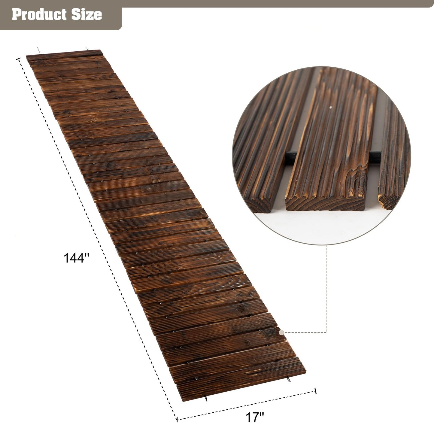 12FT Roll Out Garden Pathway, Wooden Walkway with Non-Slip Surface Outdoor Garden Boardwalk Decorative Wood Path for Wedding, Beach, Patio - WoodArtSupply