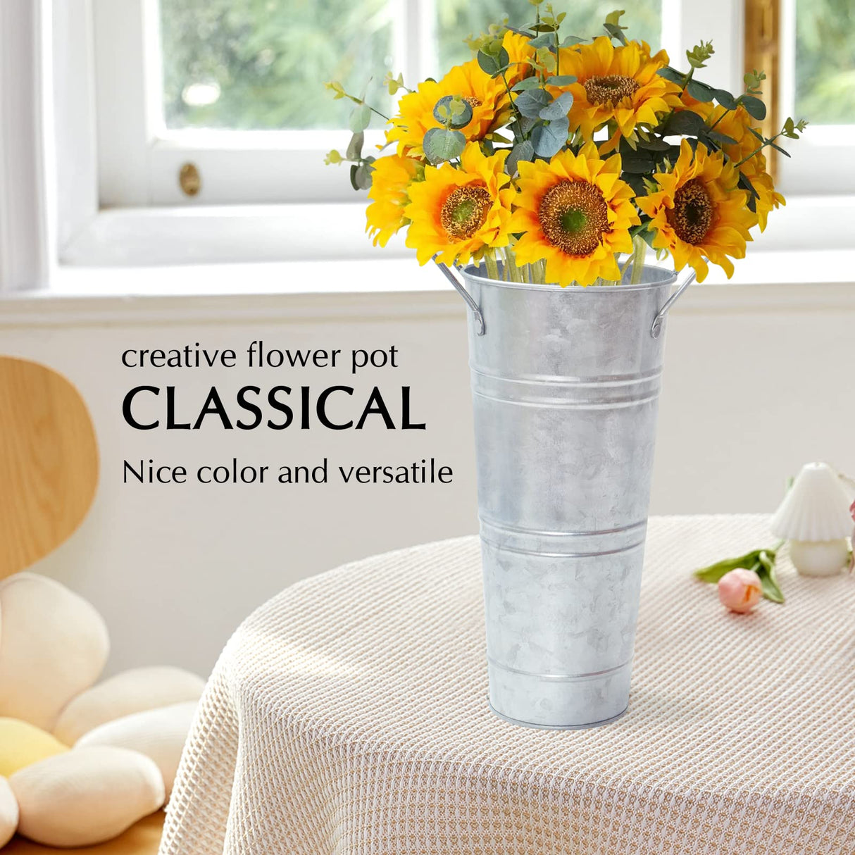 Notakia Galvanized Metal Vases Farmhouse French Flower Bucket Vases for Cut Flowers for Home Decor and Wedding Table Centerpiece Decorations (9.05in Silver 4Pcs) Notakia