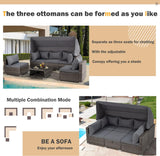HOMREST 6 Pieces Patio Furniture Sets, Outdoor Daybed with Canopy, Rattan Outdoor Sectional Sofa Set with Adjustable Backrest, Chaise Chair Sunbed for Garden Poolside Backyard（Gray） HOMREST