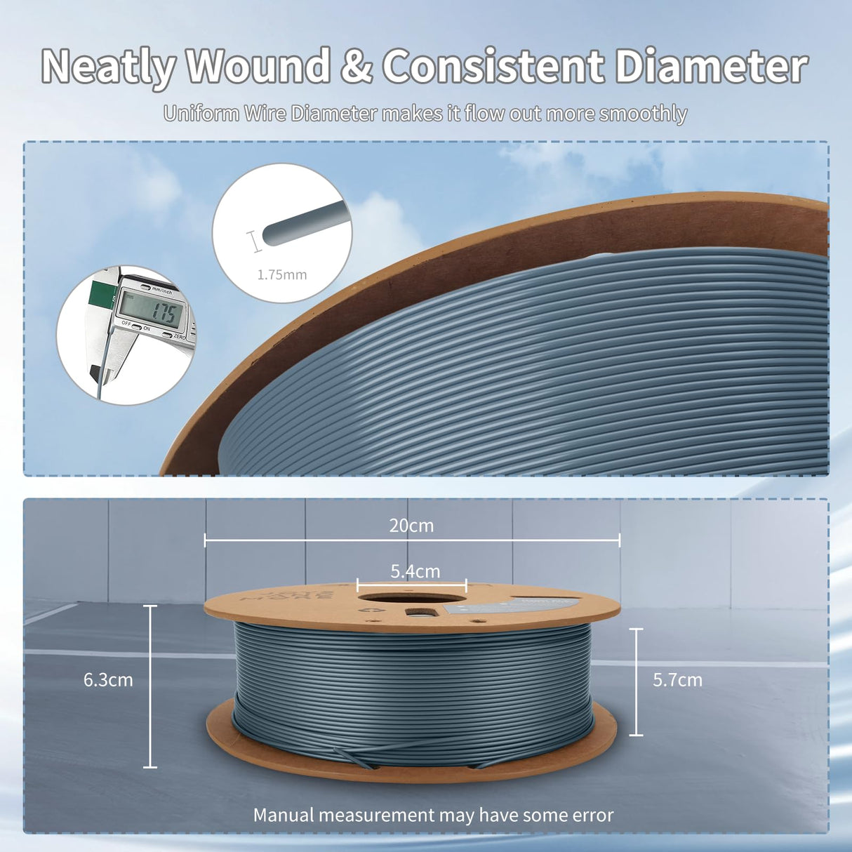 3D Printing Filament Basic PLA Filament 1.75mm 300mm/s 1kg Cardboard Spool Dimensional Accuracy +/- 0.03 mm Fit Most 3D FDM Printer-Grey 3DHoJor