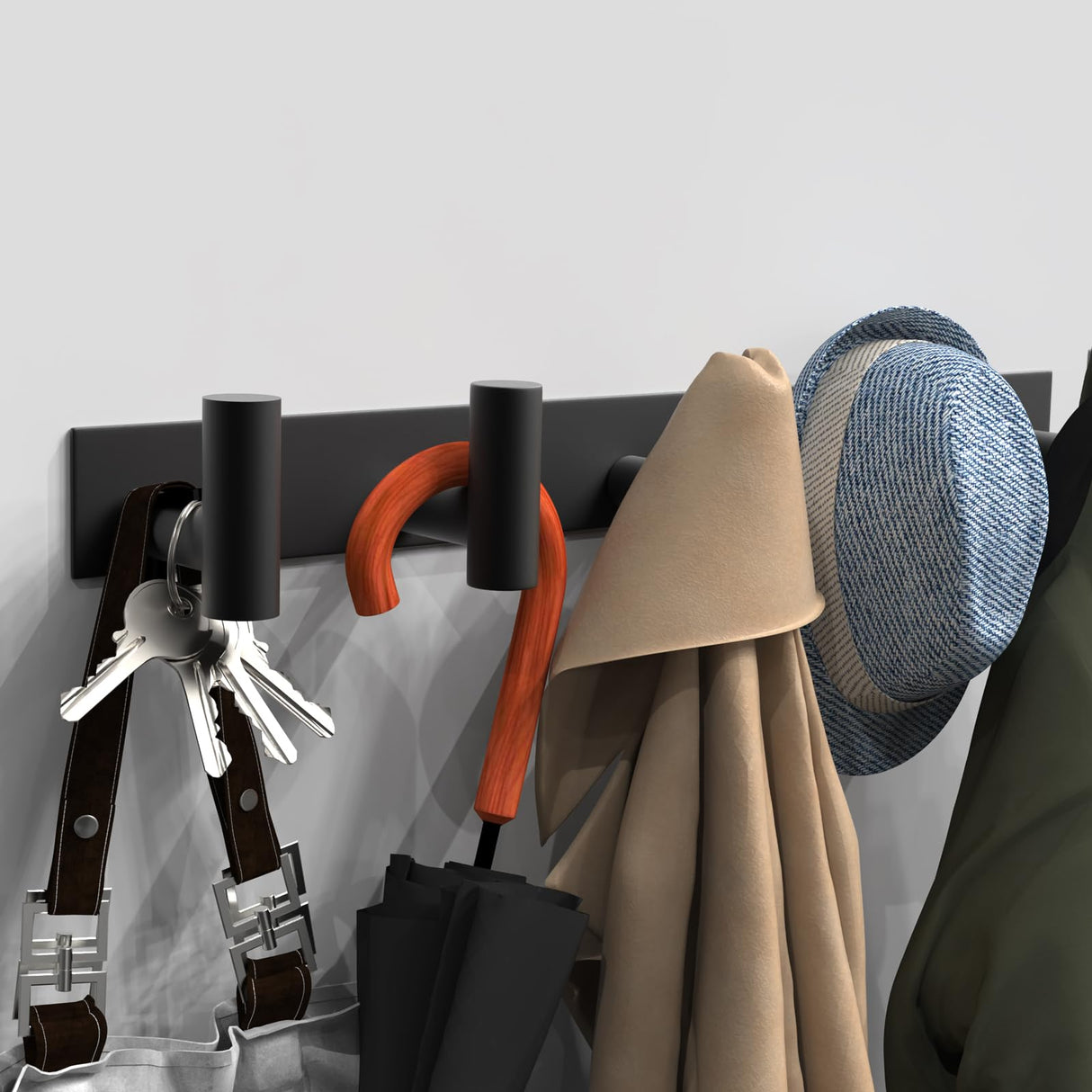 VAEHOLD Black Hat and Coat Wall Mount Rack 5 Hooks for Robes, Bags, Keys, and Towels Bathroom Towel Hanger Organizer (1 Pack) VAEHOLD