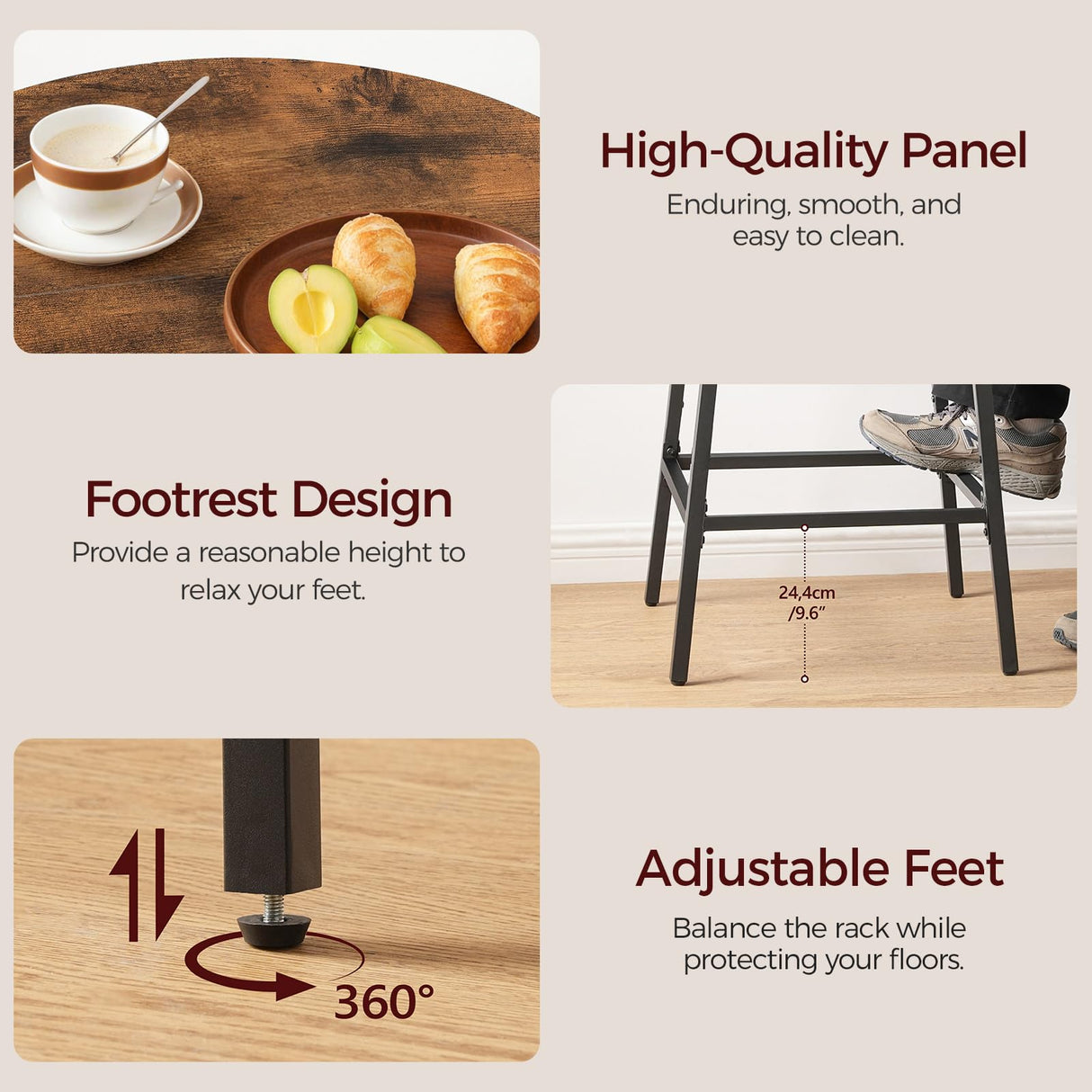 MAHANCRIS Round Bar Table, 37.4" High Pub Top Table with Footrest, 2-Tier Counter Height Cocktail Tables with Storage, Bistro Table for Small Spaces, Easy to Assemble, Rustic Brown BTHR12501N1 MAHANCRIS