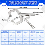 4 Pcs Locking C Clamp Set, Locking Pliers with Fixed and Swivel Pads, 6 Inch, 9 Inch, 11 Inch, Metal Tools Welding Clamps for Home Farm Minatee