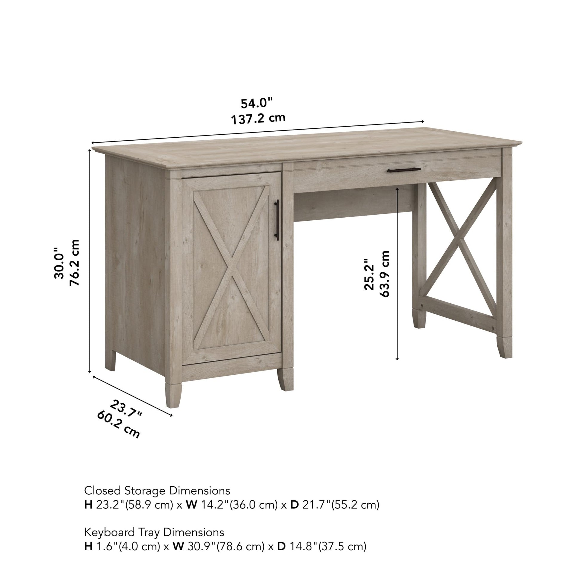 Bush Furniture Key West Computer Desk with Storage | Farmhouse PC Table for Home Office in Washed Gray | 54W x 24D - WoodArtSupply