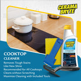 Cerama Bryte Combo Kit POW-R Grip, Scraper, Pads & Removes Tough Stains Cooktop and Stove Top Cleaner for Glass - Ceramic Surfaces, 10 Ounces, 6 Piece Cerama Bryte