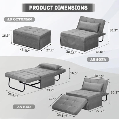 Ainfox Convertible Sofa Bed, 4 in 1 Multi-Function Folding Ottoman Bed with Adjustable Backrest, Modern Futon Couch No Assembly for Living Room Apartment Office Small Space (Light Grey)