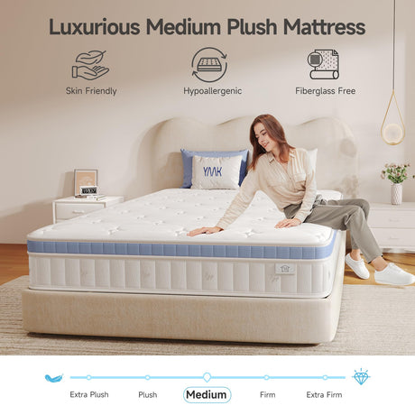 Yaak Twin Mattress 8 Inch, Hybrid Mattress in a Box Twin Size, Individual Pocket Spring Single Bed Mattress with Breathable Memory Foam, Pressure Relief, Medium Firm Twin Size Mattress 75"x39"x8" Yaak