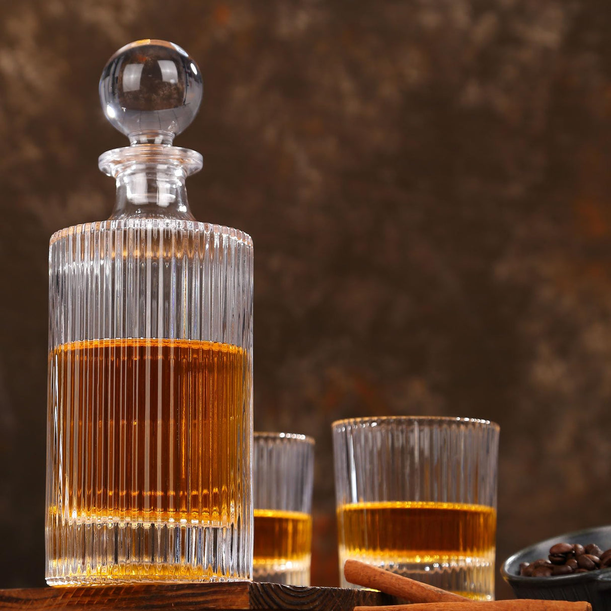 Whiskey Decanter Set with Gift Box - Includes 2 Crystal Bourbon Glasses and 2 Big Ice Ball Molds - Whiskey Glasses Set for Scotch, Cocktails, Rum, Cognac, Vodka - Unique Gift for Men LORSIA