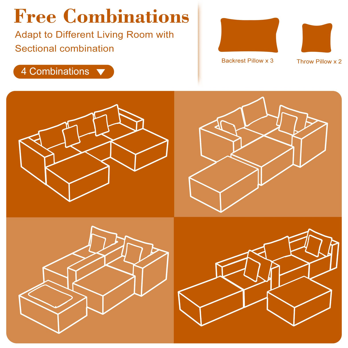 110 Corduroy Modular Sectional Boneless Sofa with 2 Ottomans, Convertible Cloud Couch with Deep Seats, Fluffy Memory Foam U Shaped Couch for Living Room, No Assembly Required, Black (Gray) Garaneeds