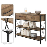 HITHOS Industrial Console Table with Drawers, Vintage Hallway Foyer Table with Storage Shelves, Narrow Long Sofa Entryway Table for Living Room, Rustic Brown HITHOS