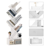 YMYNY 6 Tier Tree Bookshelf, Tall Bookcase, Wood Book Storage Rack with Drawer, Modern Floor Standing Book Shelf for Books/Movies/CDs, Utility Organizer for Living Room, Home Office, White UHBC016W YMYNY
