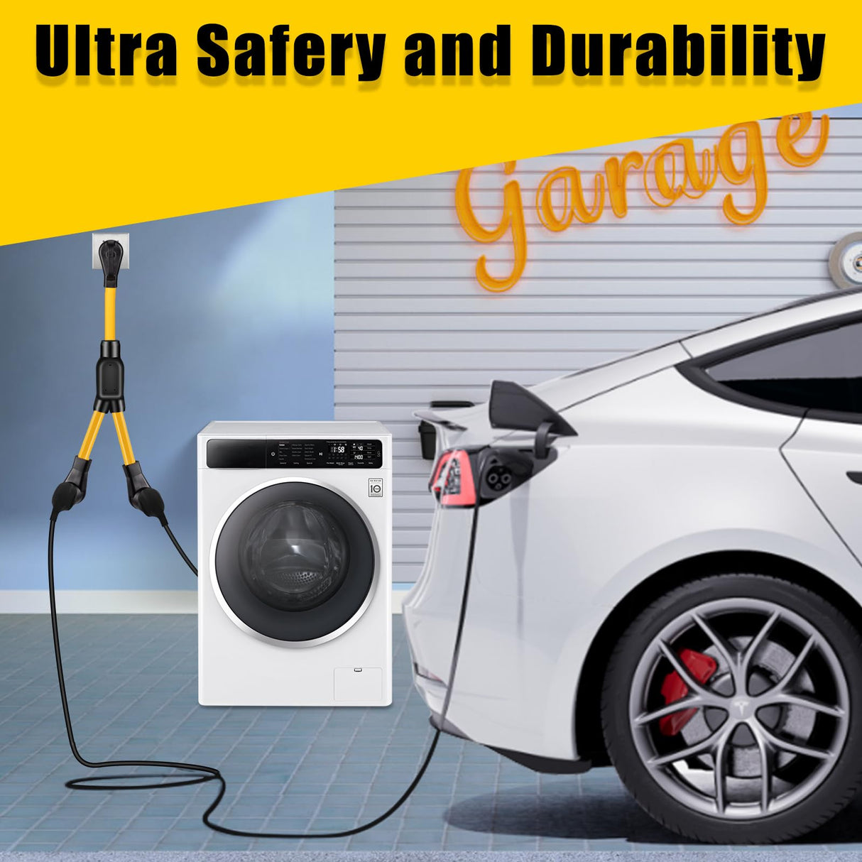 LAZMUMI 50 AMP Y Splitter Adapter Cord for RV and EV, 4 Prong 250V, NEMA 14-50P to 2X 14-50R,Heavy Duty 6/3+8/1 Gauge STW Wire,Outdoor Power Extension Cord for RV/EV/Tesla Model 3 X Y, 3 Feet LAZMUMI