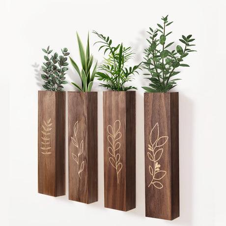 BOTOP Wood Wall Planter Indoor Wall Decor for Living Room Bedroom, 4 Pack Pocket Vases for Dried Flowers Faux Greenery Plants BOTOP