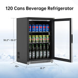 Weili 20 Inch Built in Beverage Refrigerator with Lock, Under Counter or Freestanding 120 Can Soda Beer Drink Cooler Fridge with Stainless Steel and Glass Door Weili