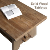 Farmhouse Wood Coffee Table - 43.4” Mid Century Modern Wooden Coffee Tables for Living Room, Solid Firwood Tabletop Rectangle Coffee Table, Center Table for Living Room, Brown HOKYHOKY